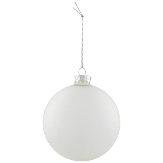 4ct. 4" White & Silver Frosted Matte Glass Ball Ornaments